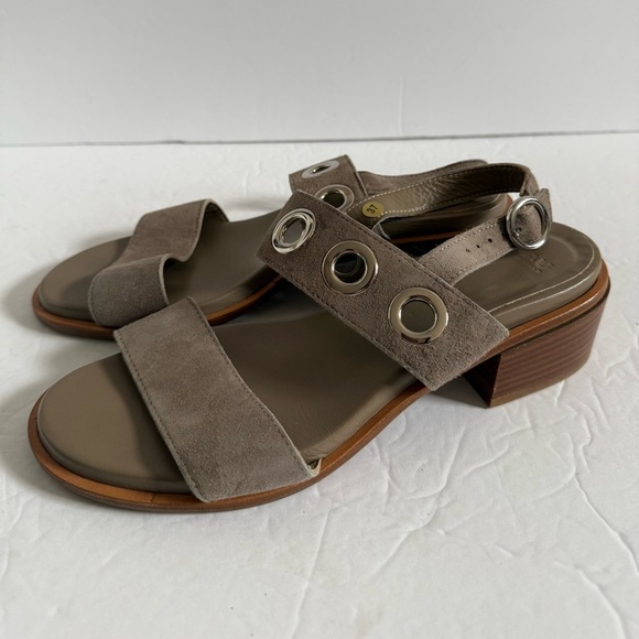 frau Shoes - Tan Taupe Low Block Heel Leather Sandals Flats Women Size EU 37